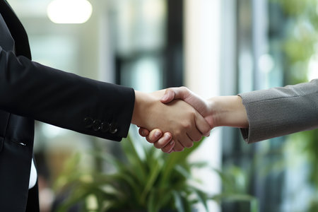 Business people shaking hands, finishing up a meeting. Handshake conceptの素材