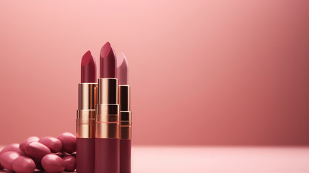 Lipsticks on pink background with copy space. 3d renderingの素材