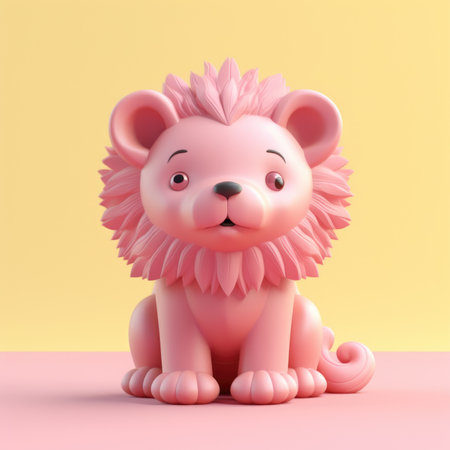 Cute pink lion on a pink background. 3d rendering.の素材