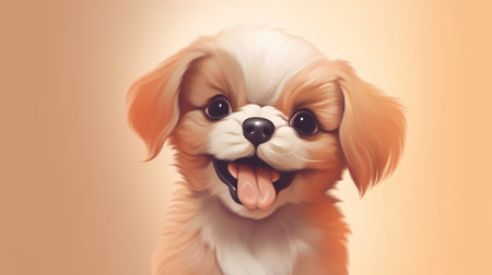 puppy shih tzu on a background of yellow, orangeの素材