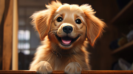 Golden Retriever puppy in the room. Cute dog.の素材