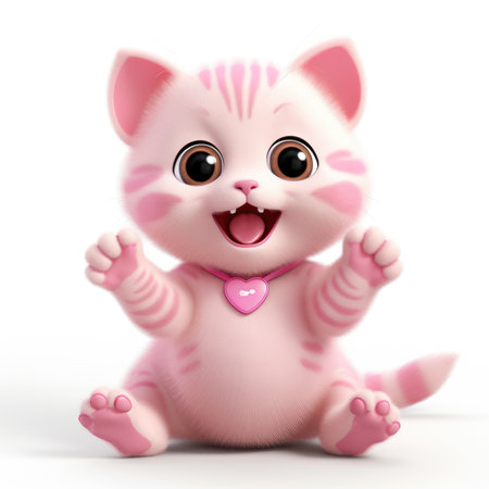 Cute cartoon cat with heart on white background, 3D renderingの素材