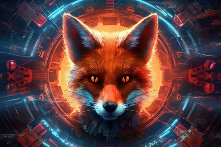 Digital illustration of a fox in digital art style. Futuristic backgroundの素材