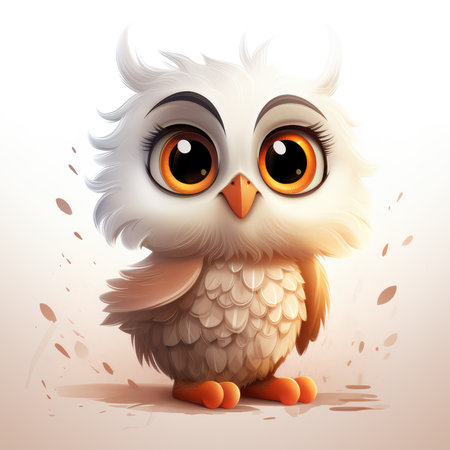 Cute owl with big eyes sitting on white background. Vector illustration.の素材