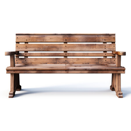 Wooden bench isolated on white background. 3d rendering illustration.の素材