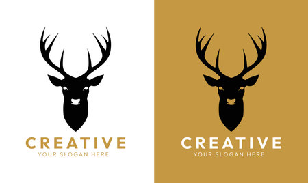 Deer logo, minimal creative logo, business logo, deer silhouette, deer illustrationのイラスト素材