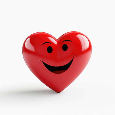 Smiling red heart isolated on white background. 3D rendering.の素材