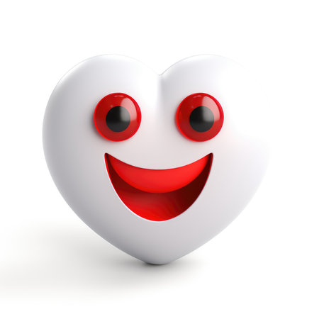 Smiling heart isolated on white background. 3d rendering illustration.の素材