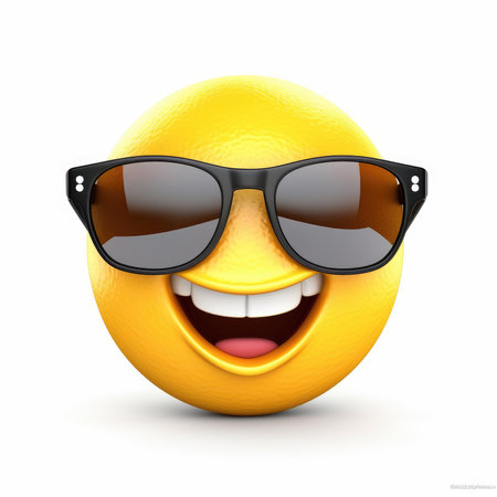 Smiling lemon with sunglasses isolated on white background. 3d illustrationの素材