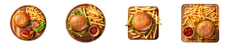 Big hamburger, french fries and hamburger on white background.の素材