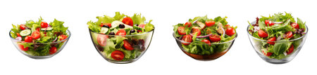 Fresh salad in glass bowl isolated on white background. Healthy food concept.の素材