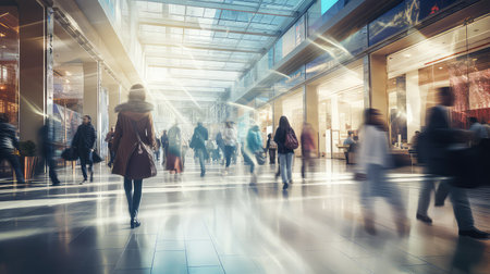 Blurred image of people walking in the shopping mall, motion blurの素材
