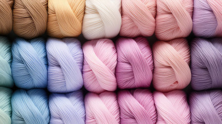 Colorful skeins of yarn for knitting as background, closeupの素材