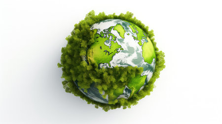 Earth globe with green grass isolated on white background. 3d renderingの素材