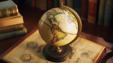 Globe on the old book. Vintage background. Retro style.の素材