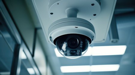 CCTV camera in office building backgroundの素材