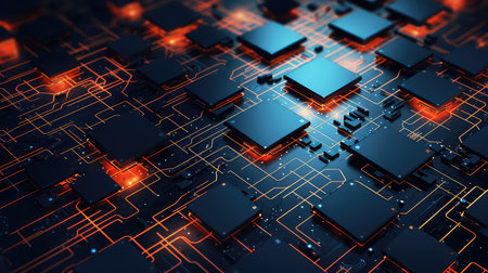 Circuit board. Electronic computer hardware technology. Motherboard digital chip.の素材