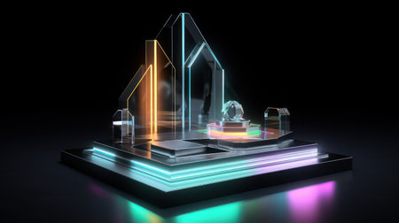 3d illustration of futuristic background, neon lights, low poly designの素材