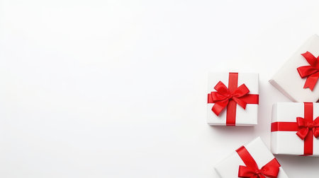 gift box with red ribbon bow on white backgroundの素材