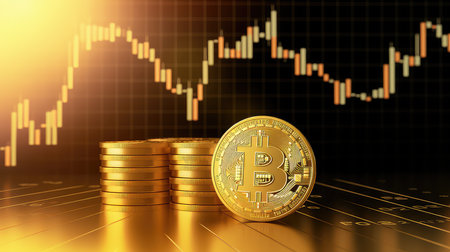 golden bitcoin on chart backgroundの素材