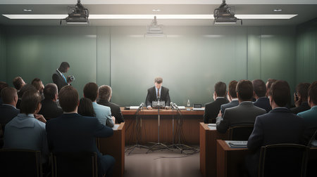 Speaker giving a talk at business meeting in conference hall.の素材