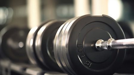 Dumbbells on the floor in the gym. Weightliftingの素材