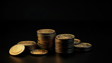 golden coins on dark backgroundの素材