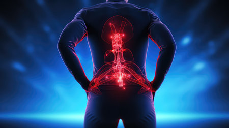 back view of men pain in spineの素材