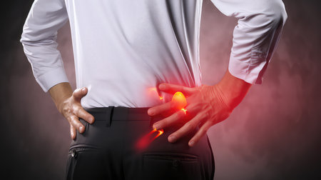 back view of men pain in spineの素材