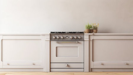 Modern white gas stove in the kitchen. 3d rendering mock upの素材
