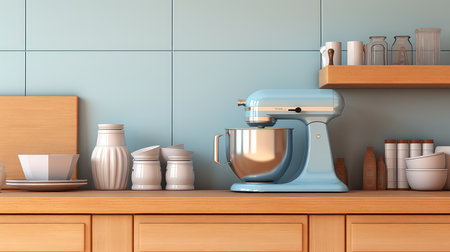 Kitchen mixer in modern kitchen interior. 3d rendering illustration.の素材