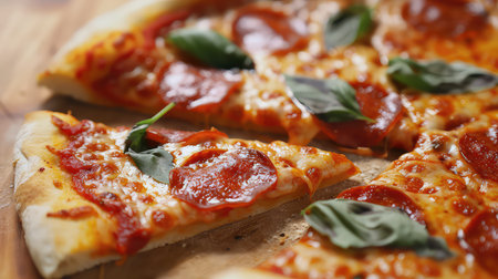 Pizza with salami and mozzarella cheese, closeupの素材