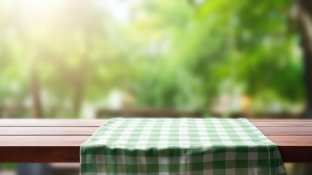 Table Top with towel and Blur Nature of the Background Concept of Summerの素材