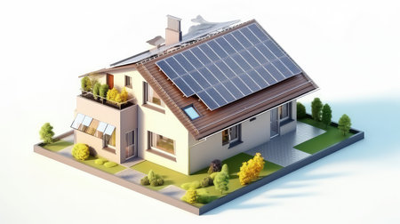 modern house with solar panels on the roofの素材
