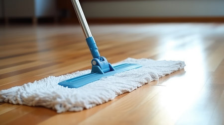 Cleaning the floor with a mop. House cleaning concept.の素材