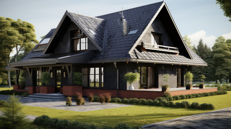 House with a roof from a bituminous tileの素材