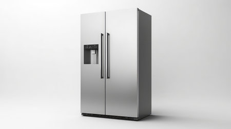 Gray fridge isolated in white studio backgroundの素材