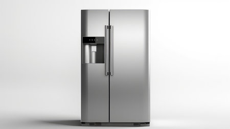 Gray fridge isolated in white studio backgroundの素材