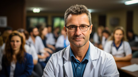 Smiling male doctor at hospitalの素材