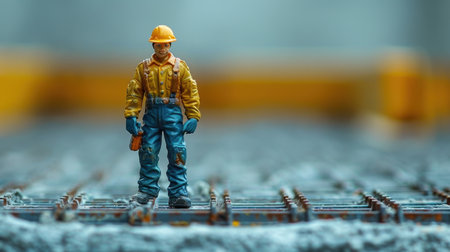 Miniature people engineer worker on construction site background. Construction concept.の素材