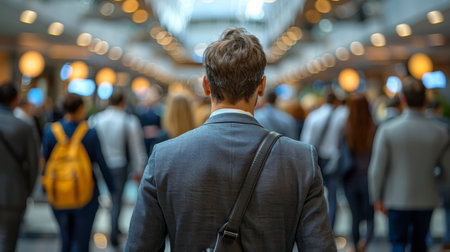 Rear view of a businessman in the hallway of the airport.の素材