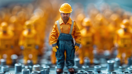 Miniature people engineer worker on construction site background. Construction concept.の素材