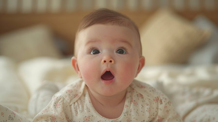 Portrait of a cute little girl with blue eyes in winter clothesの素材