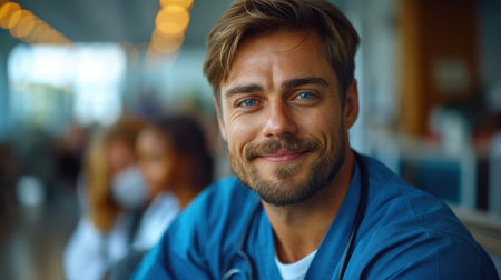 Smiling male doctor at hospitalの素材