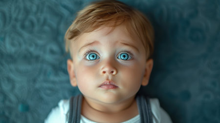 top view cute baby boy blue eyesの素材