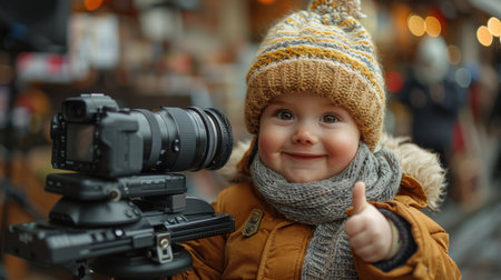 cute baby boy thumbs upの素材