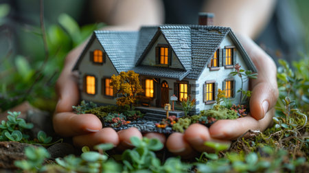 House model in the hands of a manの素材