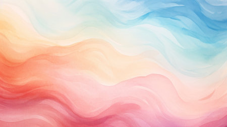 Abstract watercolor background with pastel pink, orange and blue color waves.の素材