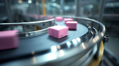 Pink packages on automated delivery conveyor systemの素材
