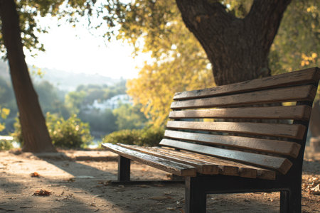 Park Bench Under Tree in Sunny Scenic Gardenの素材